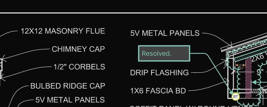 Resolved review markups on a plan sheet in Vellum