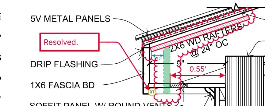 Resolved review markups on a plan sheet in Vellum