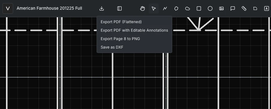 Sharing and export options for annotated drawings in Vellum