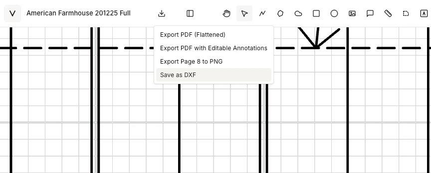 Sharing and export options for annotated drawings in Vellum
